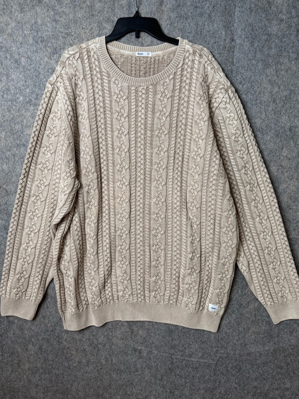 Katin Fisherman Mens XXL Beige cable-knit chunky sweater Nwt vintage wash